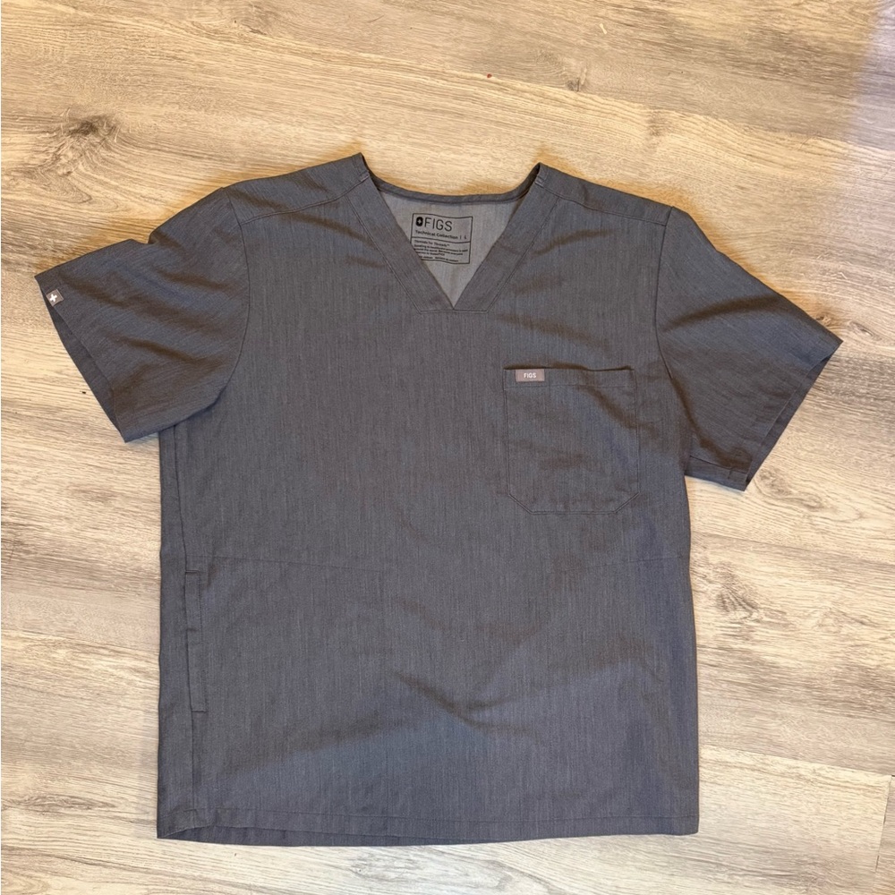 FIGS Technical Collection V-Neck‎ Scrub Top Heather Grey Large L